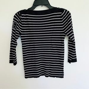 Ralph Lauren Black and White Striped 3/4 Sleeve Ribbed Sweater Top Boat Neck